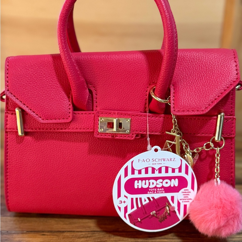 FAO Schwarz Vibrant Pink Tote with Gold Details